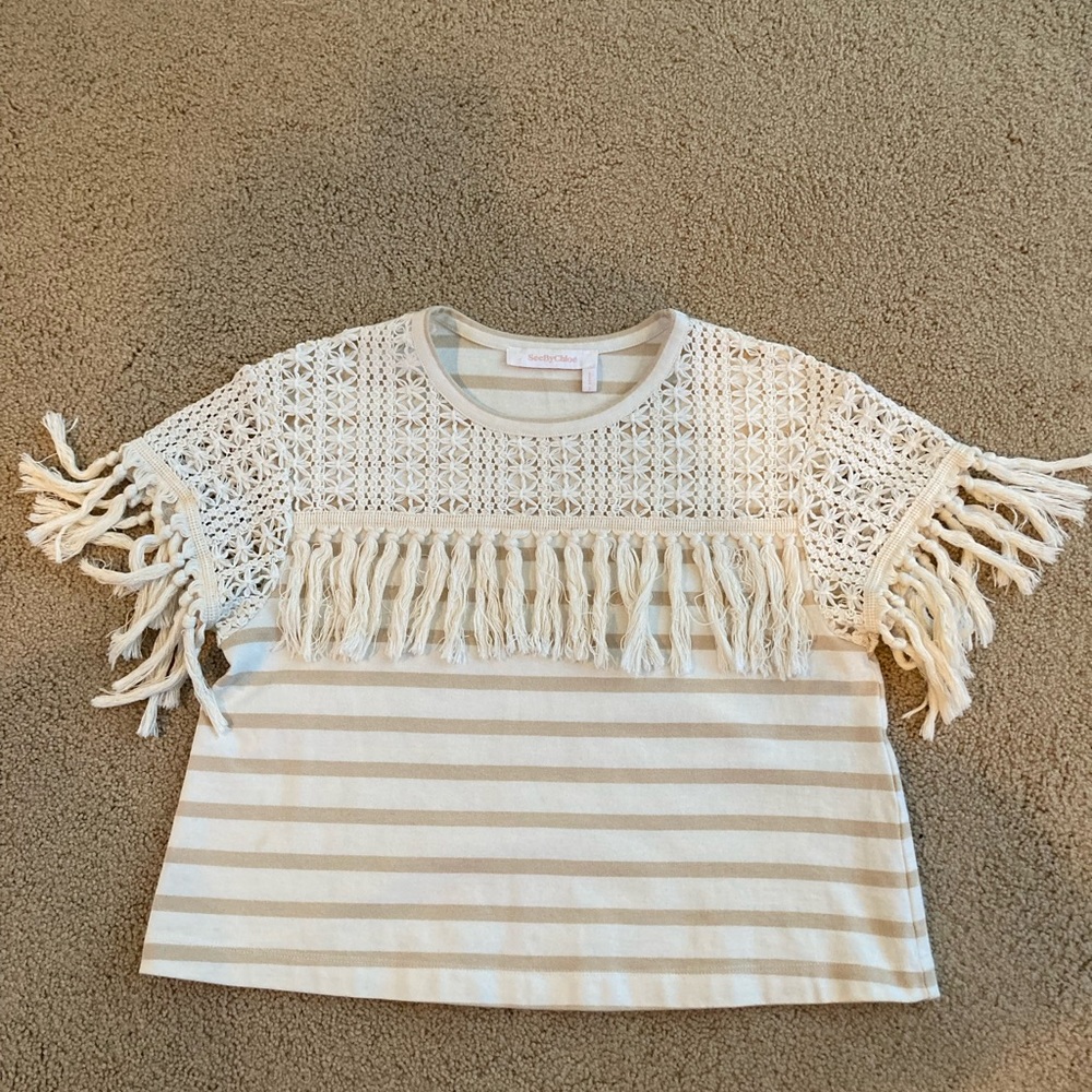 See by Chloe crop top with fringe detail and stripes
